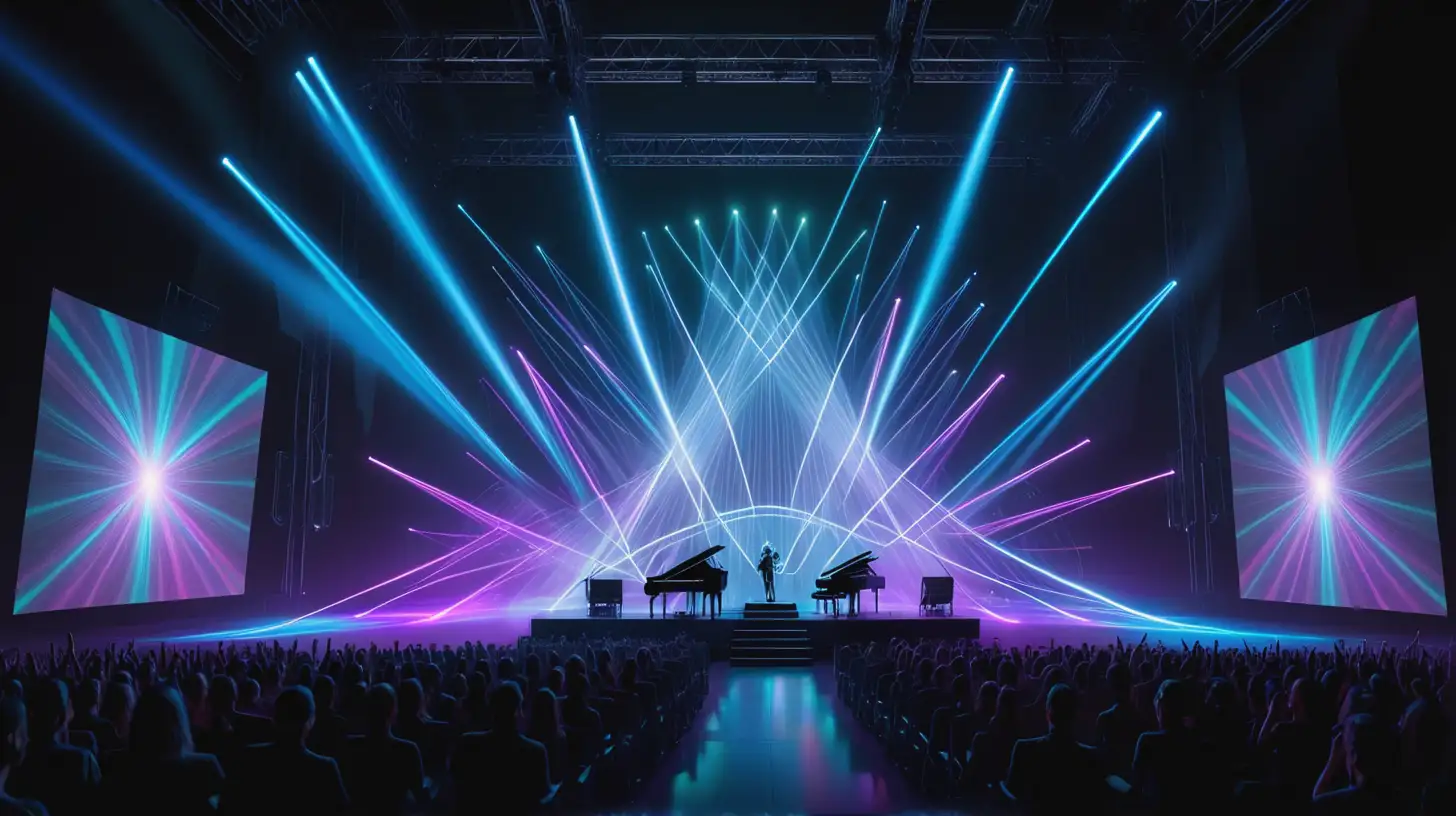 AIInfused Light Show with Holographic Instruments at Concert Venue