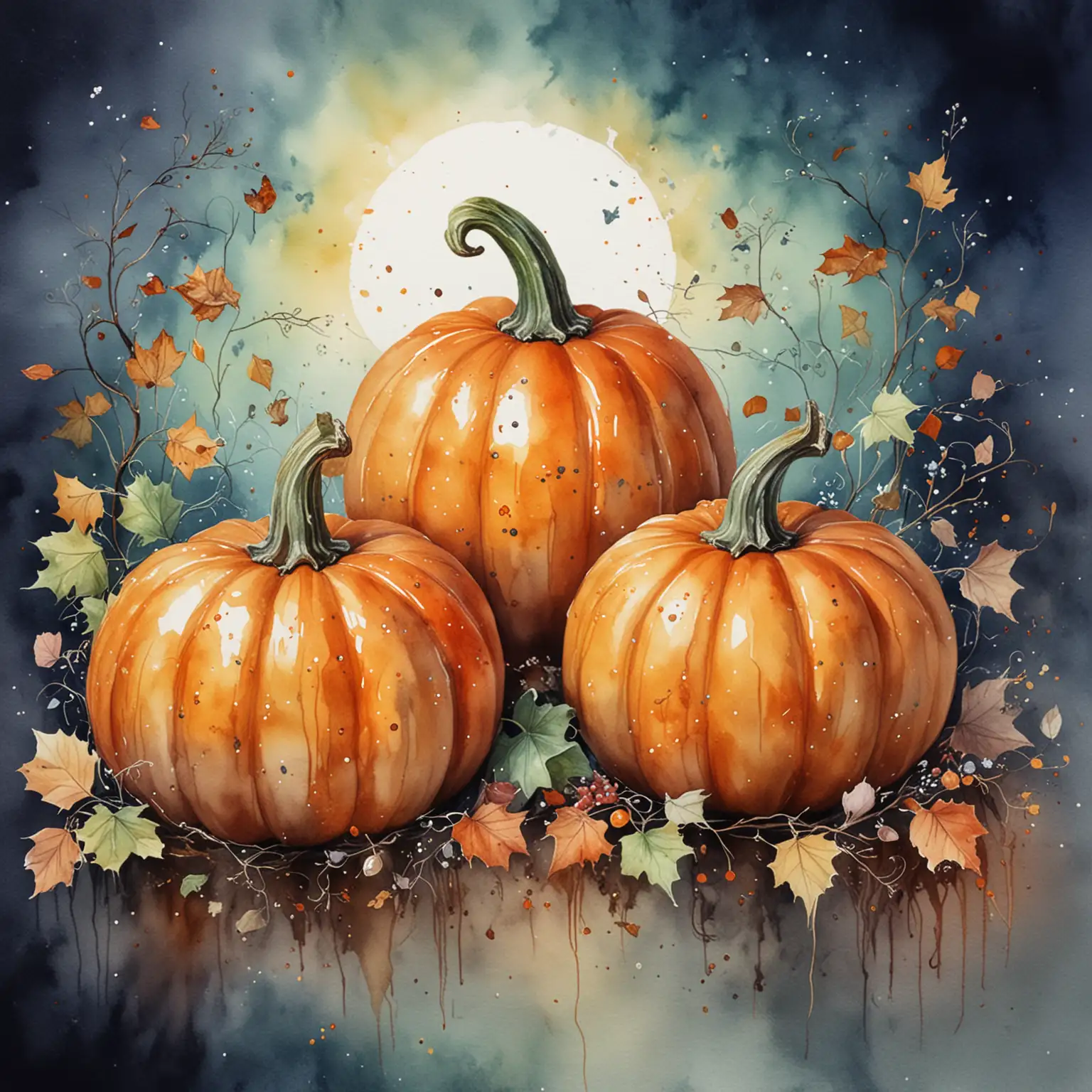 Enchanted Pumpkins in Watercolor Painting