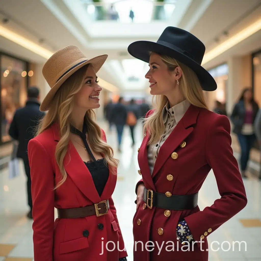 Two-Friends-in-Elegant-American-Clothes-Conversing-in-a-Mall
