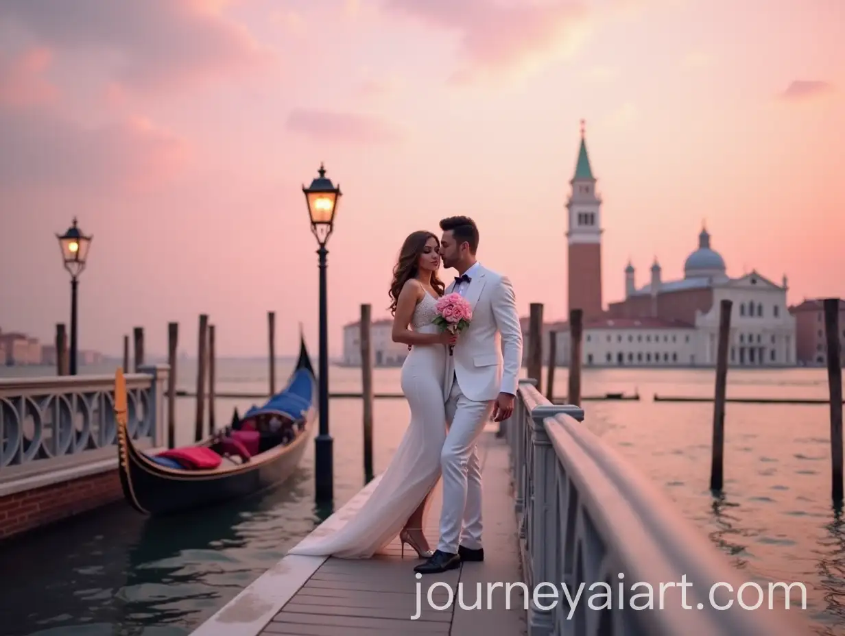 Elegant-Couple-Embracing-on-a-Venetian-Bridge-at-Sunset