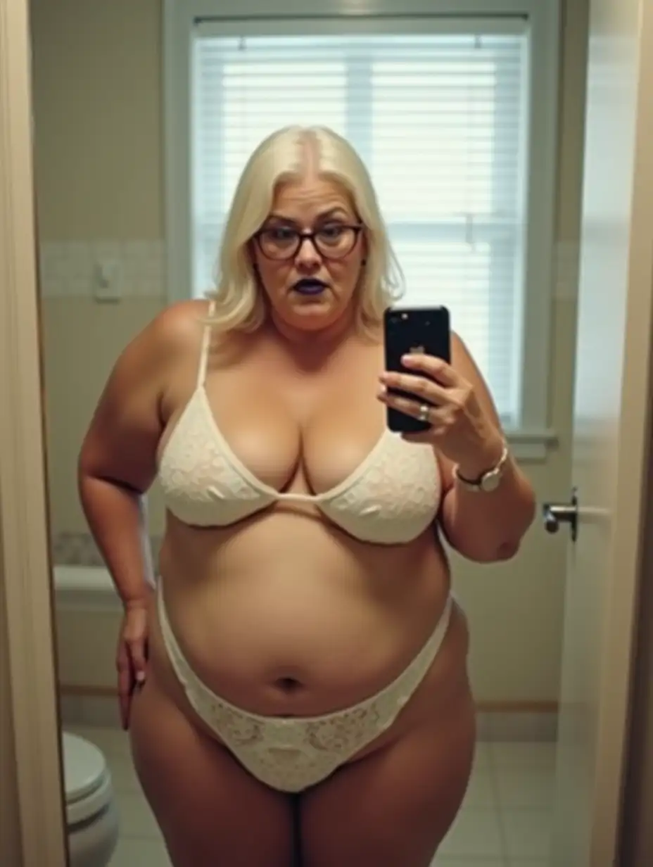 Obese-70YearOld-Woman-in-HiCut-Lace-Bikini-Underwear-Taking-Mirror-Selfie