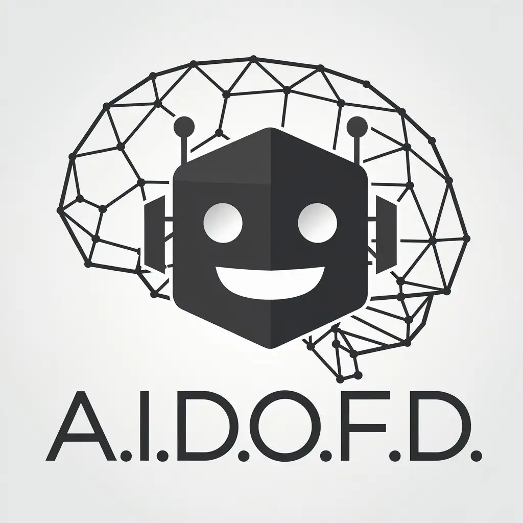 LOGO Design for AIDOfD Minimalistic 2D Robot with Smiling Face and Brain Theme for Technology Industry