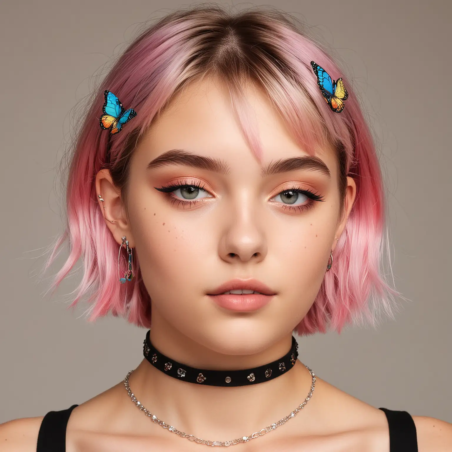 Young Woman with Butterfly Hair Clips and Choker Necklace