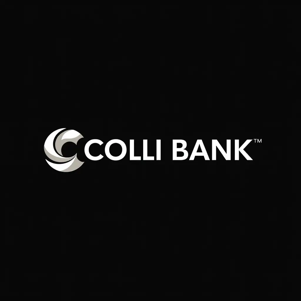 You are a graphic designer specializing in logo creation. Your task is to develop a logo for a company named: COLLI BANK. The logo should use the Blackletra Type Foundry font and follow these specifications: nLogo Specifications: - **Font**: Blackletra Type Foundry - **Colors**: Background black with white letters - **Theme**: Focused on the financial world, conveying a modern, clean and professional image - **Inspiration**: Based on C6 Bank's logo - **Specific Design**: Incorporate the letters 'C' and 'B' at the beginning of the name 'COLLI BANK' n**Objective**: The logo should reflect confidence and innovation, providing protection for a financial institution. Focus on a compact and easily recognizable design. n**Instructions**: 1. **Design Creation**: Think about how the letters 'C' and 'B' can be incorporated harmoniously. 2. **Application Testing**: Consider how the logo will behave on different supports (digital and print). 3. **Feedback**: Prepare for possible iterations based on feedback, ensuring all requirements are met. Maintain a simple and elegant typography, avoiding distracting elements that may detract from the name and identity of the brand.n