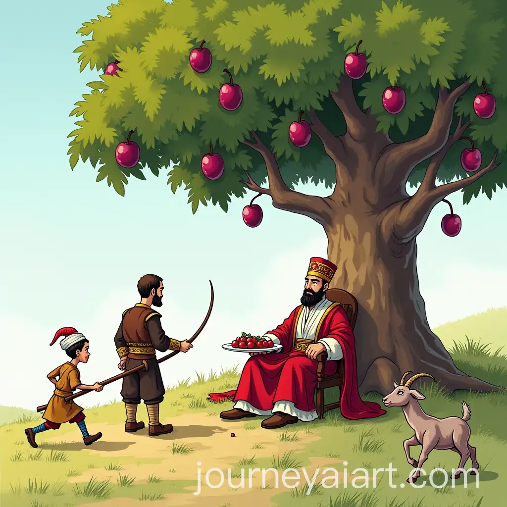 Ottoman-GovernorAI-Image-Expansion-Under-Plum-Tree-with-Guards-and-Farmer-in-Historical-Scene