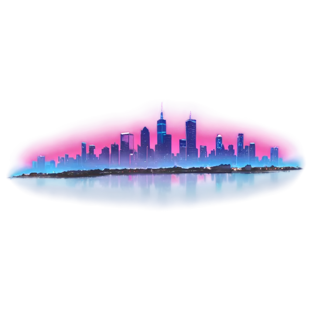 A worn VHS tape, with neon pink and blue hues reflecting on a city skyline, mixing with steam and distorted waves. A retro-futuristic synthwave atmosphere.