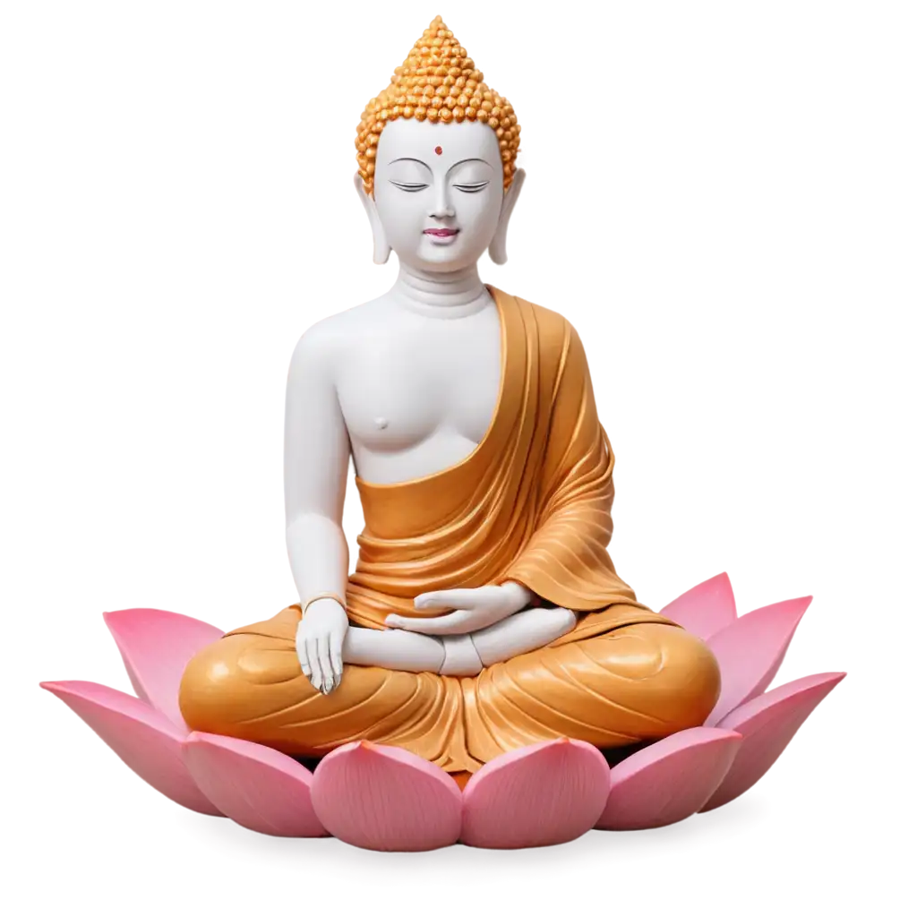 White-and-Orange-Buddha-Statue-on-Pink-Lotus-PNG-Image-for-Spiritual-and-Design-Projects