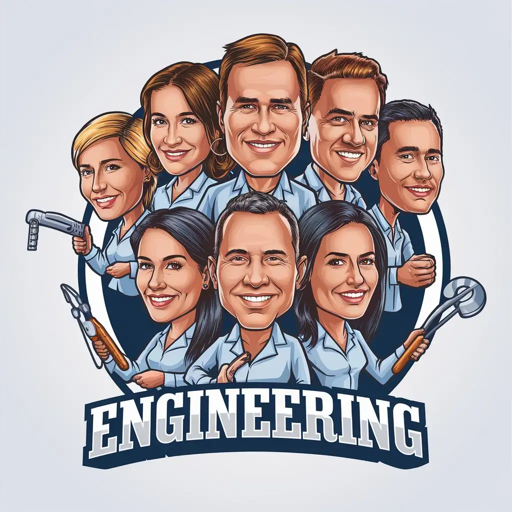 LOGO Design For Engineering Caricature of 7 People in Home Family Industry