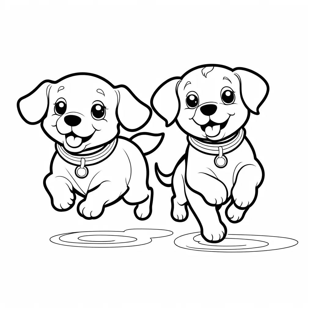 Cute-Puppies-Race-Coloring-Page-with-Simple-Line-Art