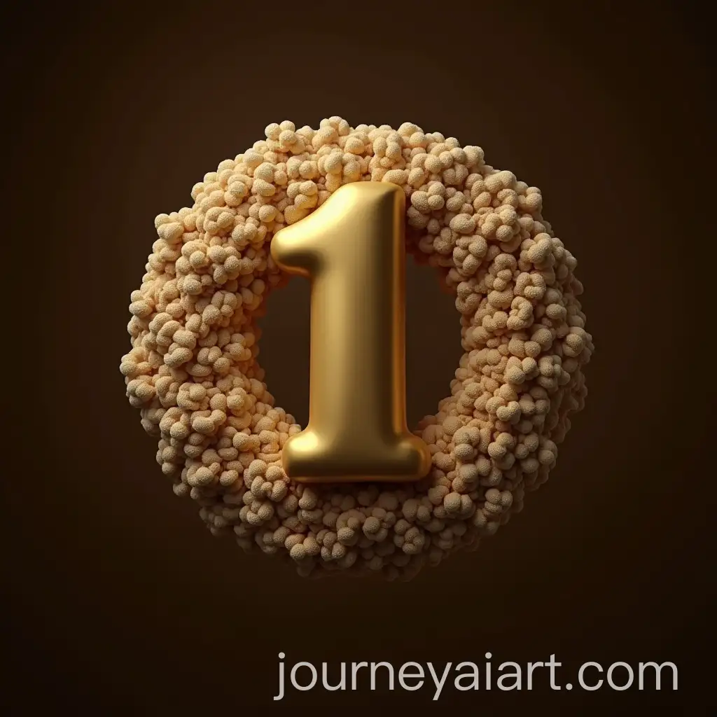 Photorealistic-3D-Gold-Number-1-with-Wool-Contours-on-Dark-Brown-Background