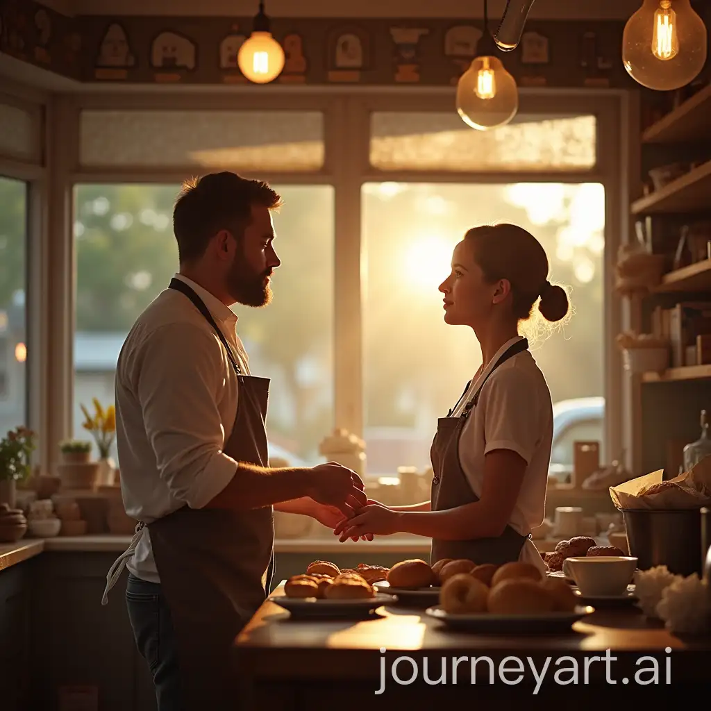 Cozy-Bakery-Scene-with-Customer-and-Baker-in-Bright-Sunlight