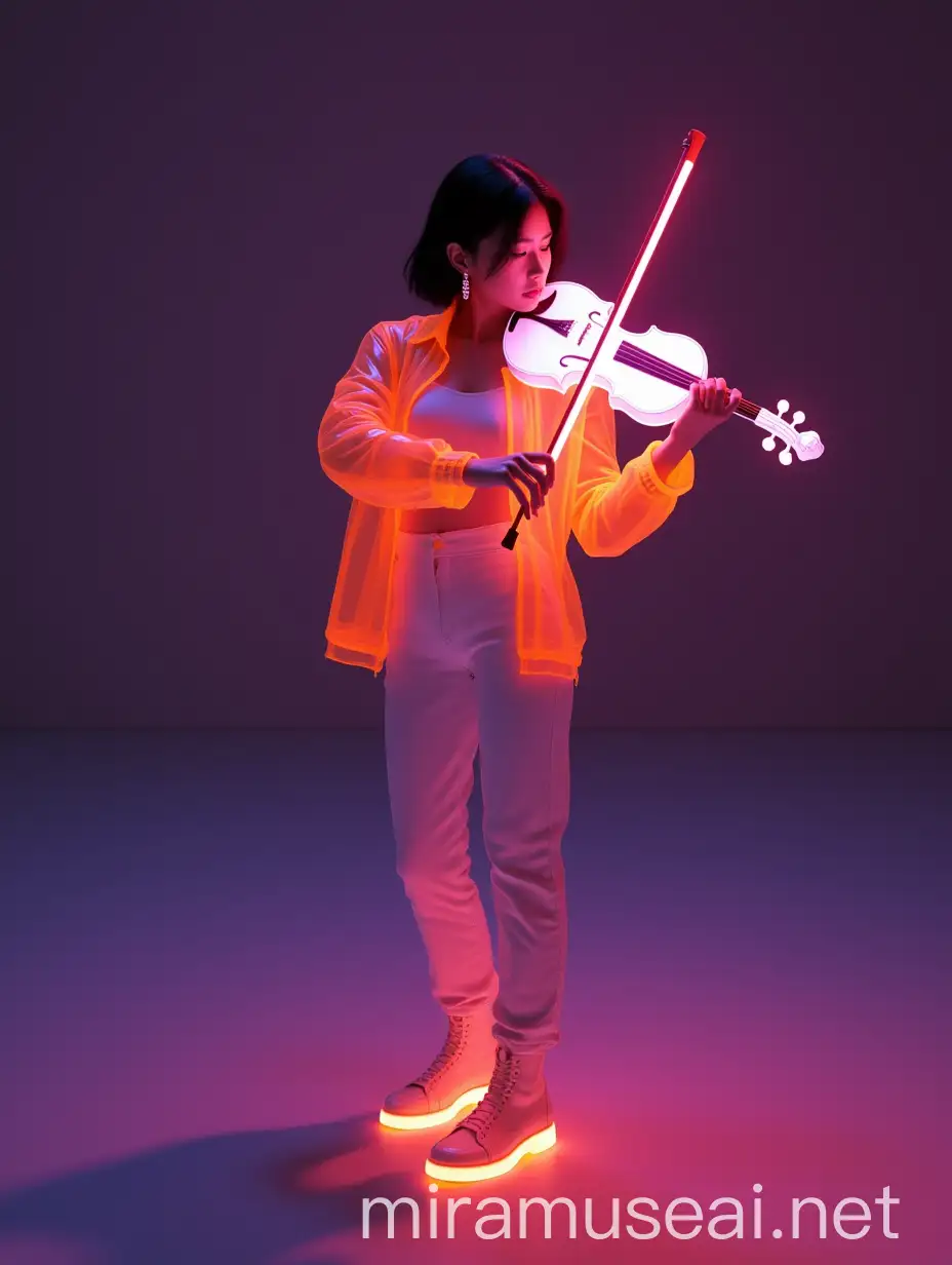 Futuristic Electronic Violinist in Neon Glow