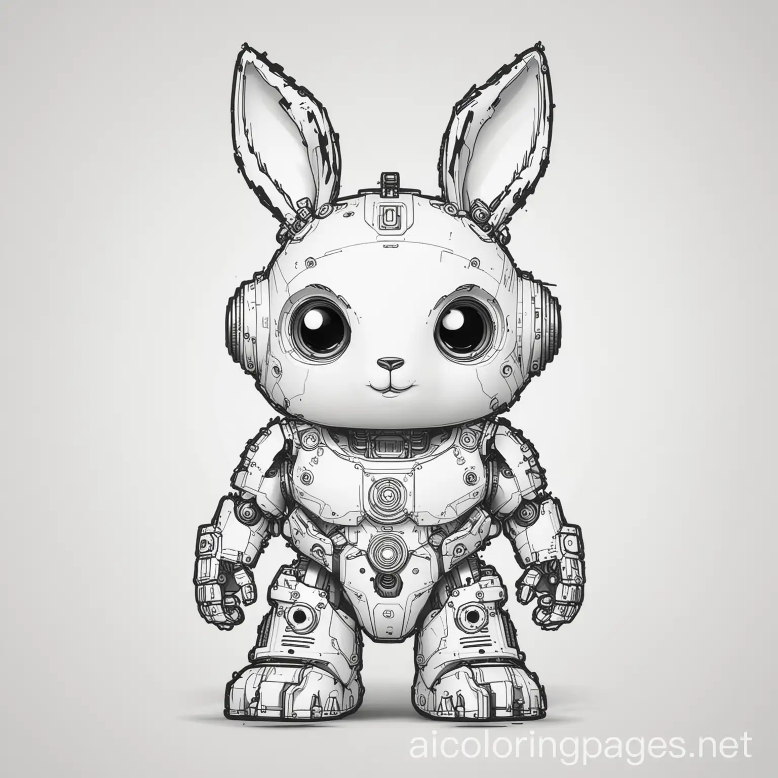 Rabbit-Robot-Coloring-Page-with-Simplicity-and-Ample-White-Space