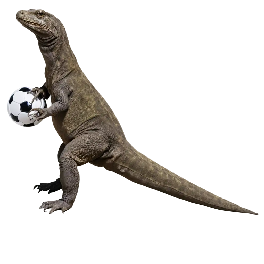 Komodo dragon holding a soccer ball