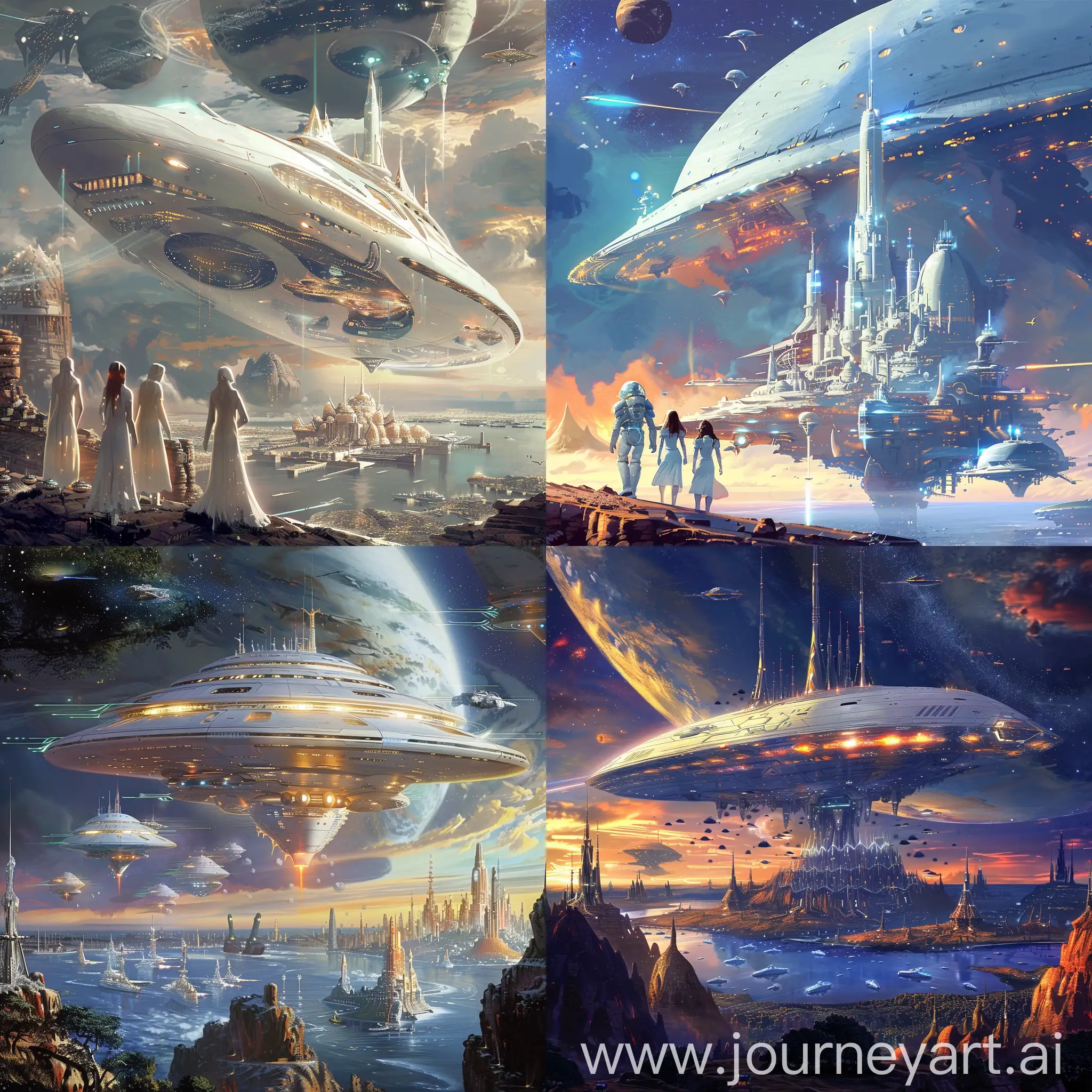 Futuristic-Spaceships-Exploring-Alien-City-on-Vibrant-Planet