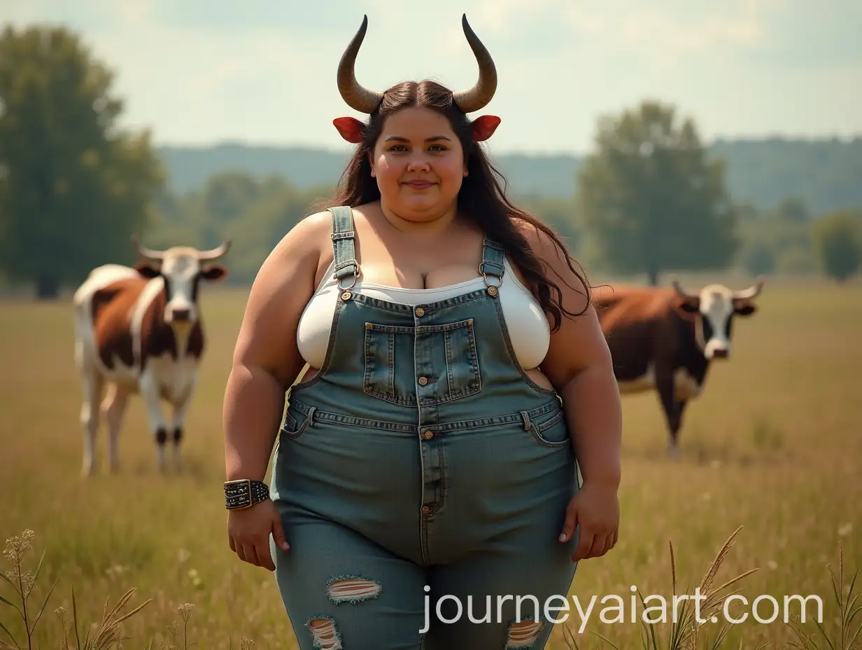 Adult-Girl-with-Cow-Horns-and-Ears-on-a-Farm-in-Realistic-Style