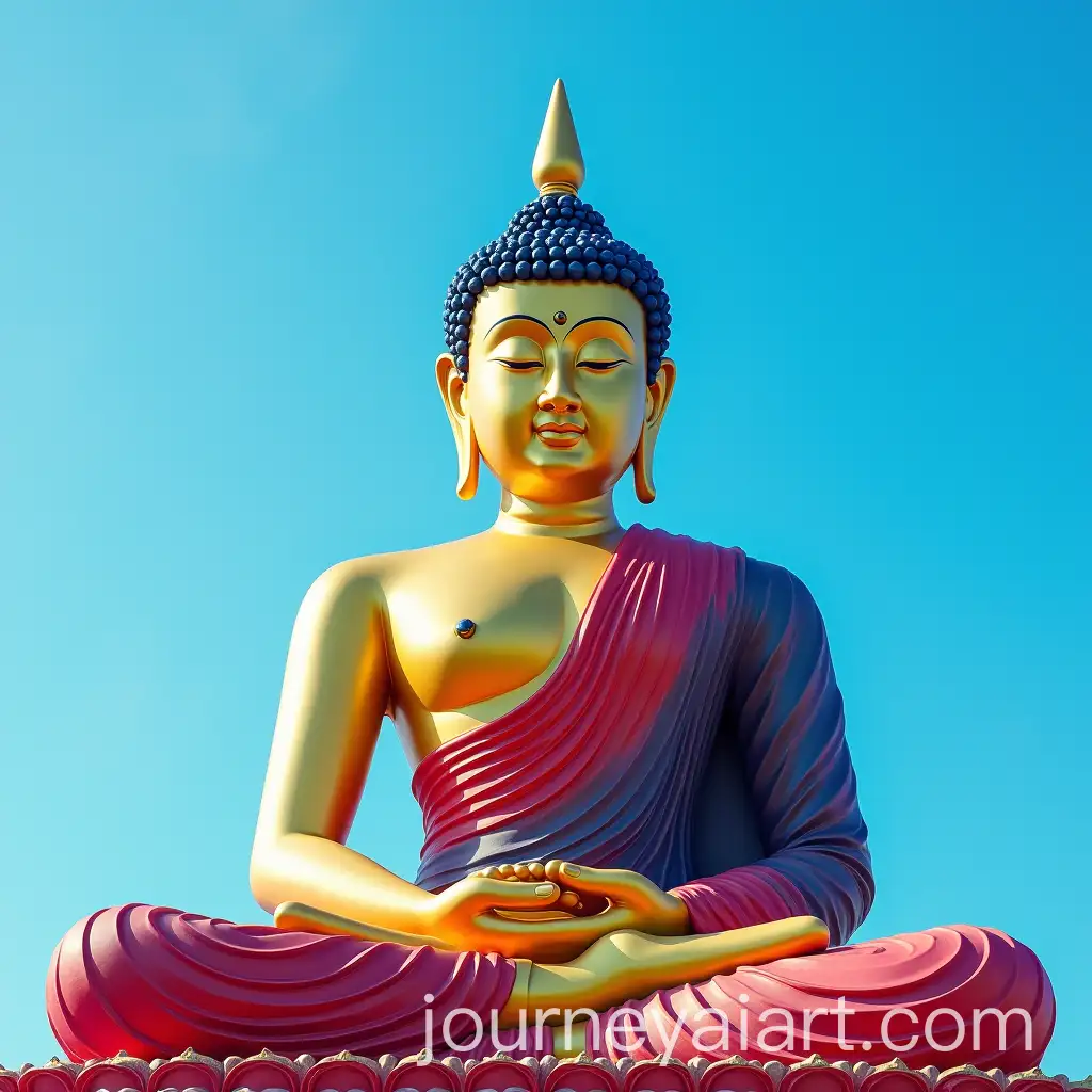 Vibrant-Buddha-in-HyperRealistic-Cinematic-Photography-with-Blue-Sky