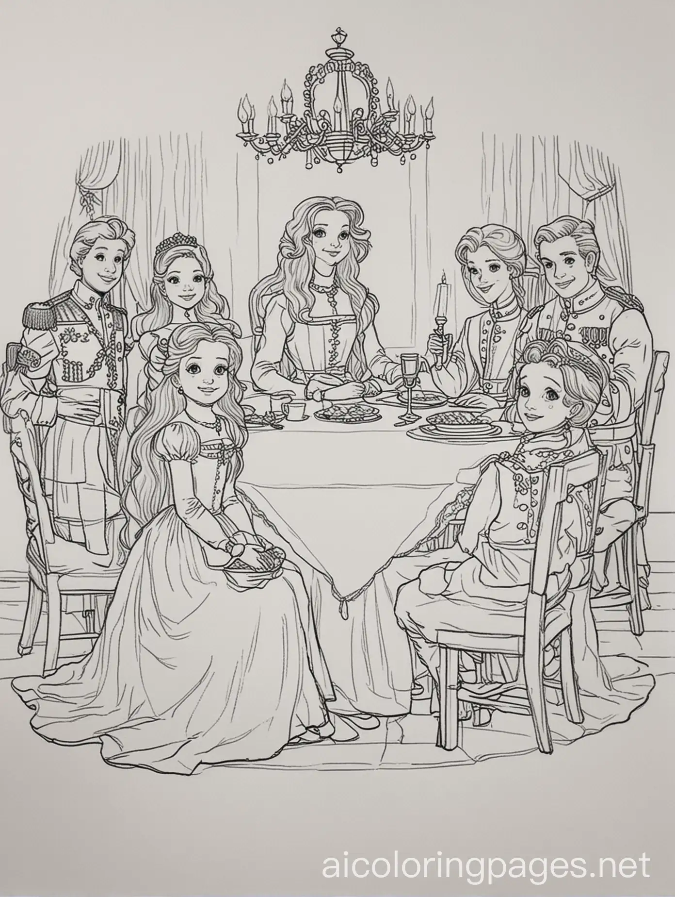 Royal-Family-Enjoying-Dinner-A-Simple-Coloring-Page-for-Children