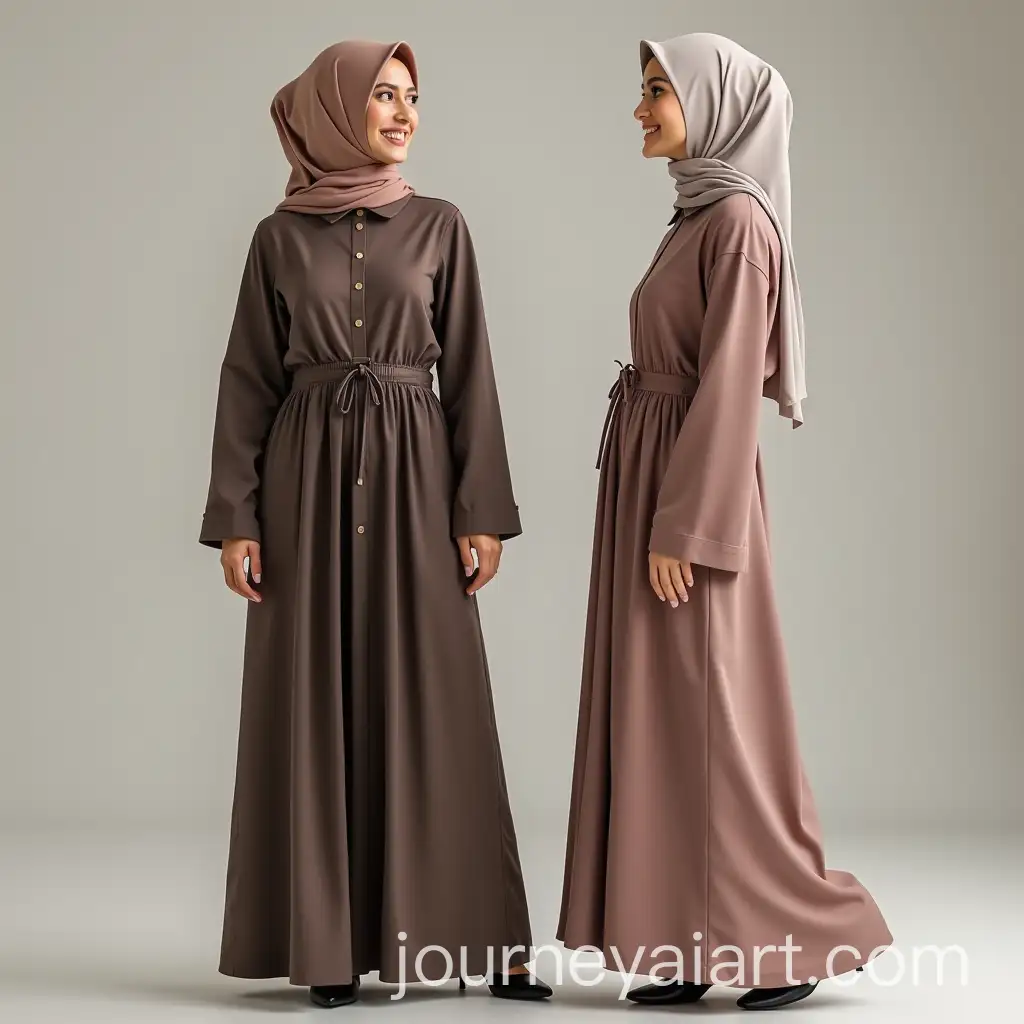 Women-in-High-Waist-Abayas-with-Hijab-Standing-Elegantly