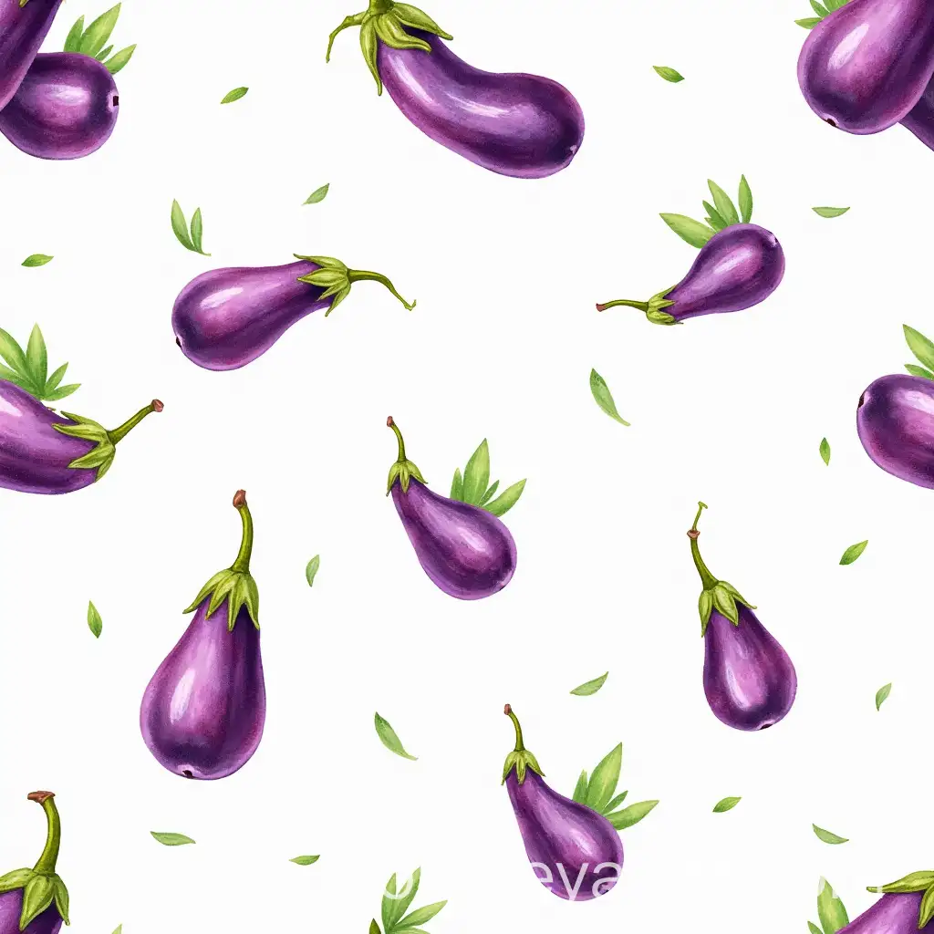 Seamless-Watercolor-Tile-of-Purple-Eggplants-and-Green-Leaves