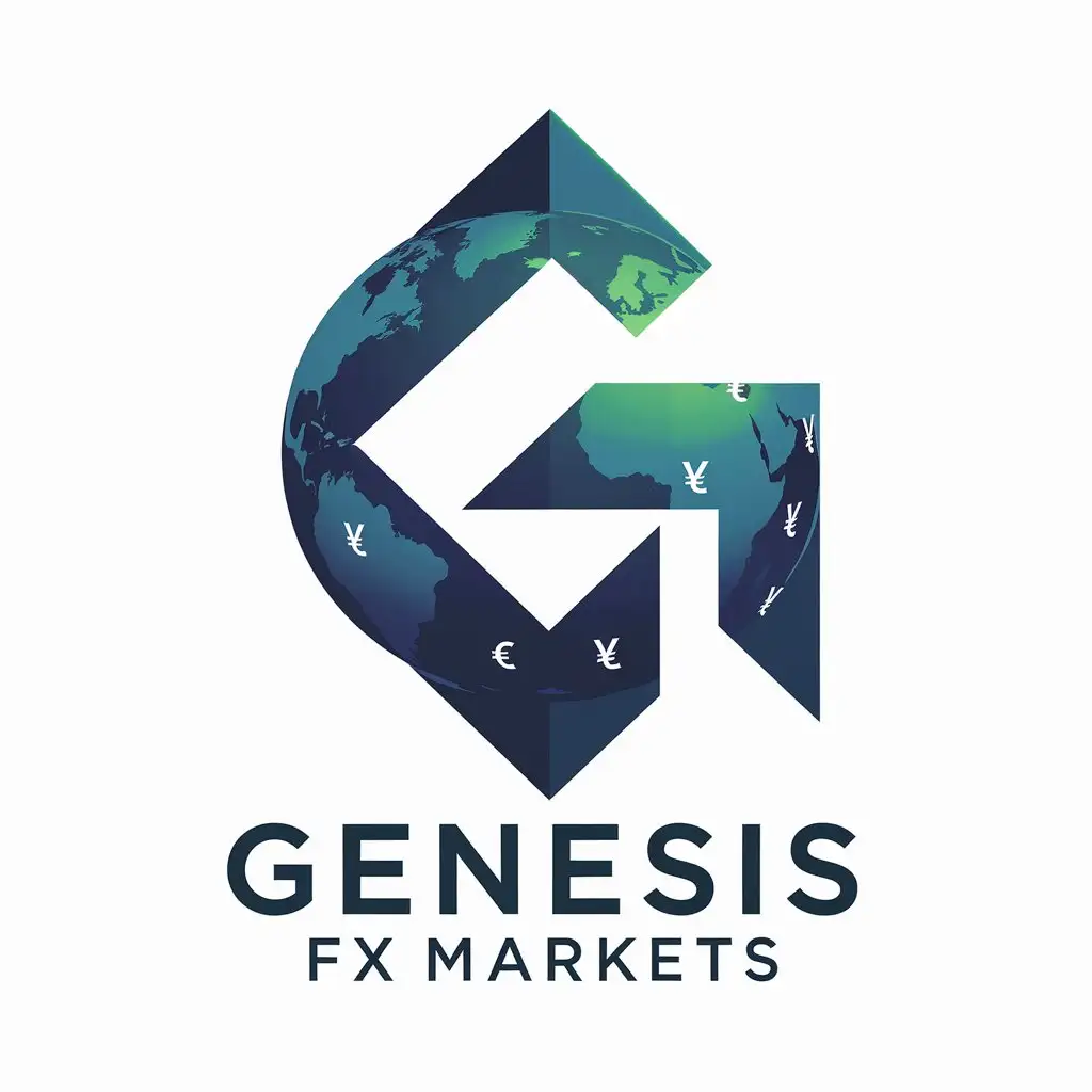 LOGO Design for Genesis FX Markets Modern G with Artistic Globe and Currency Symbols