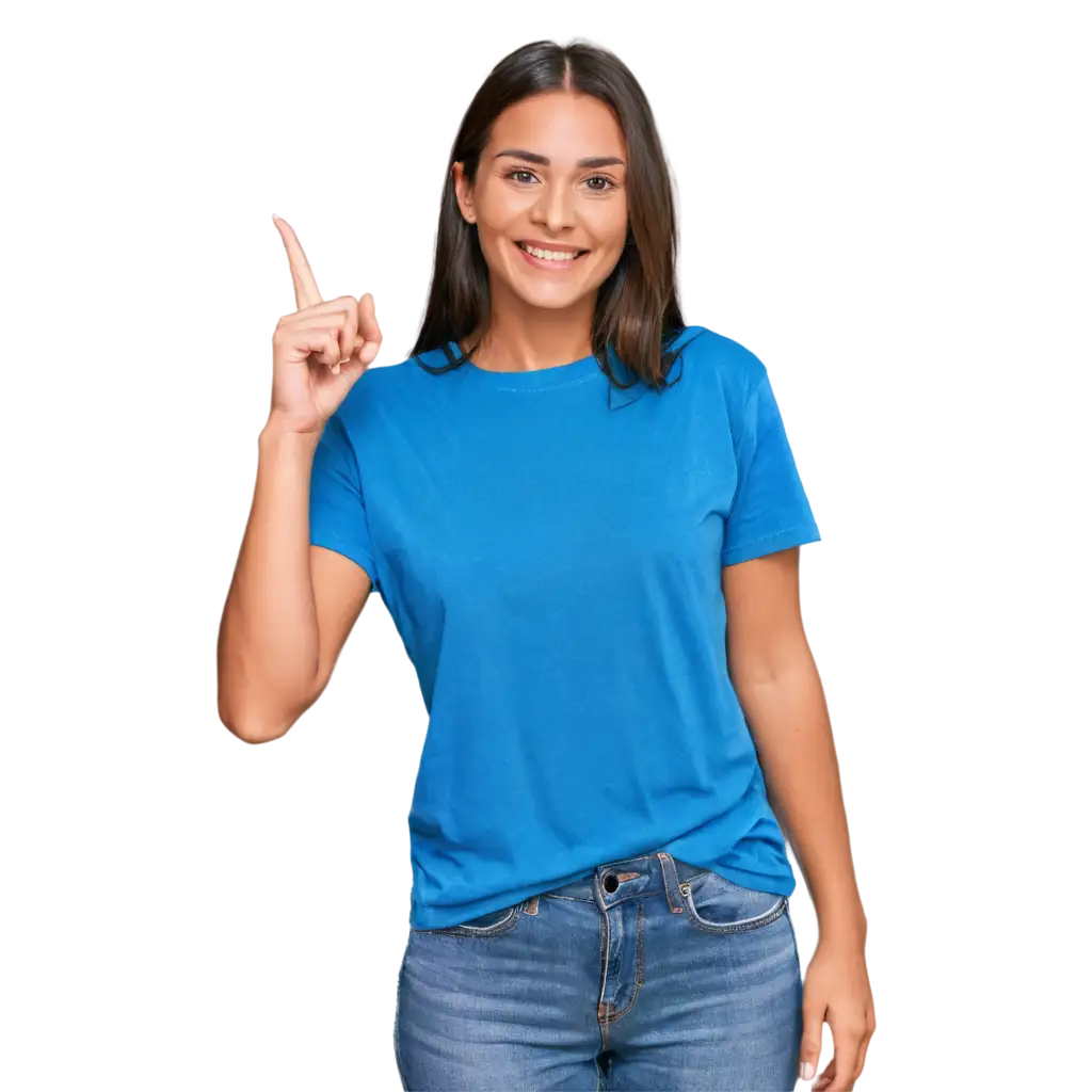 Happy-Lady-with-a-Phone-in-Her-Hand-on-Blue-TShirt-PNG-Image