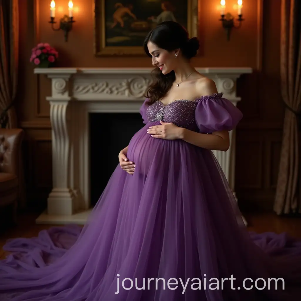Pregnant-Woman-in-Vintage-1920s-Parlor-Wearing-a-Purple-Ballgown