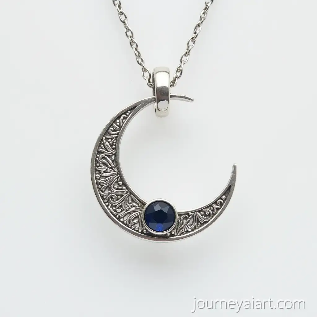 Elegant-Silver-Crescent-MoonSilver-Crescent-Moon-Pendant-Pendant-with-Persian-Ornamentation-and-Sapphire-Gemstone