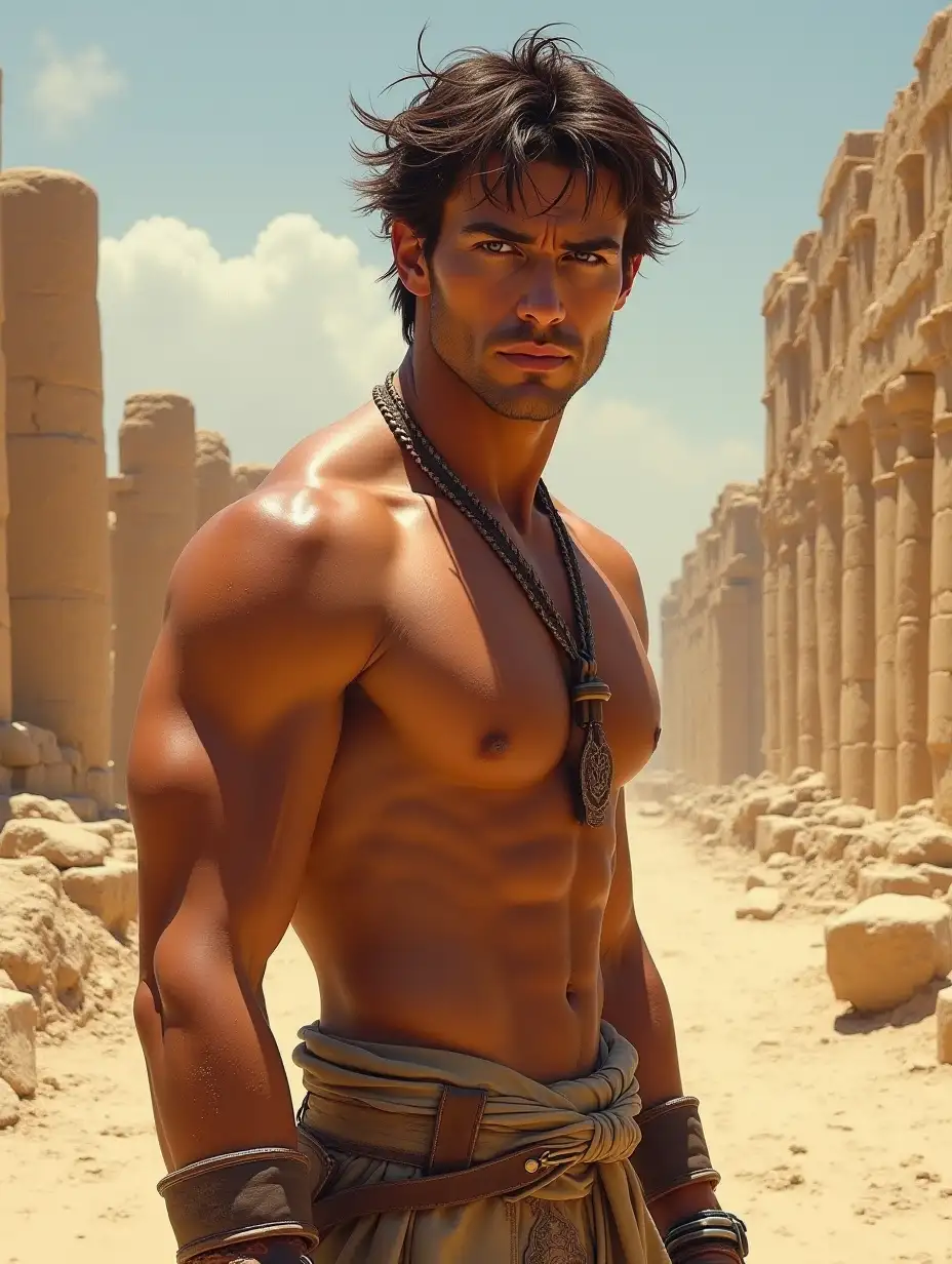 Rugged-Egyptian-Explorer-in-Front-of-Ancient-Ruins