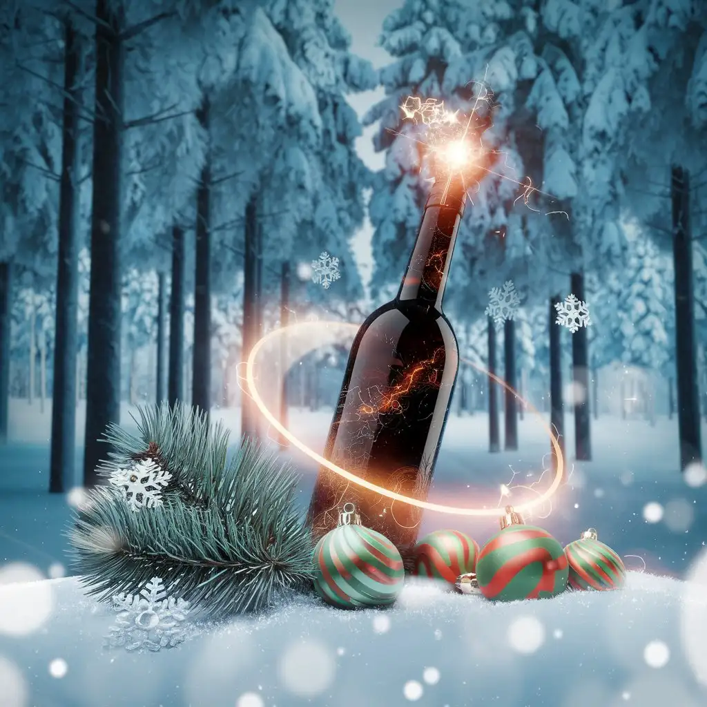 Bottle-with-New-Years-Decorations-and-Nature-Background-Featuring-3D-Special-Effects