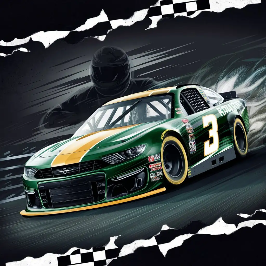 Dynamic Stock Car Racing Silhouette Speed and Power in Shamrock Green and Yellow Trim