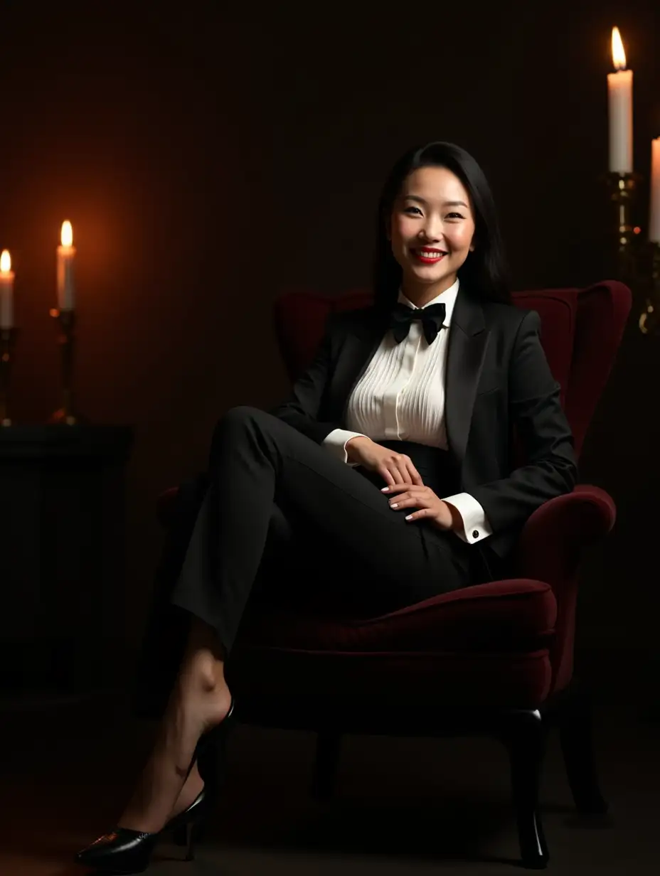 Sophisticated-Chinese-Woman-in-Formal-Tuxedo-Smiling-in-Candlelit-Room