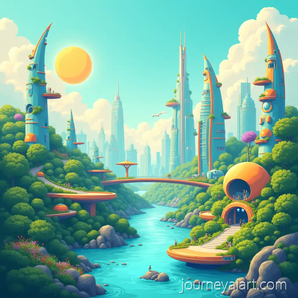 Futuristic-Solarpunk-Cityscape-with-Floating-Platforms-and-LSolarpunk-cityscape-designush-Greenery