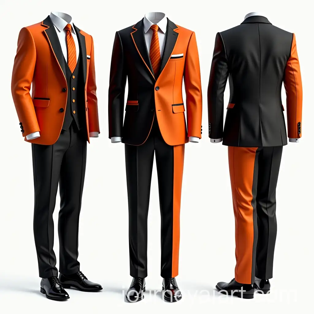 AI-Image-Prompt-ExpansionMens-Formal-Orange-and-Black-Contrast-Suit-with-Accessories