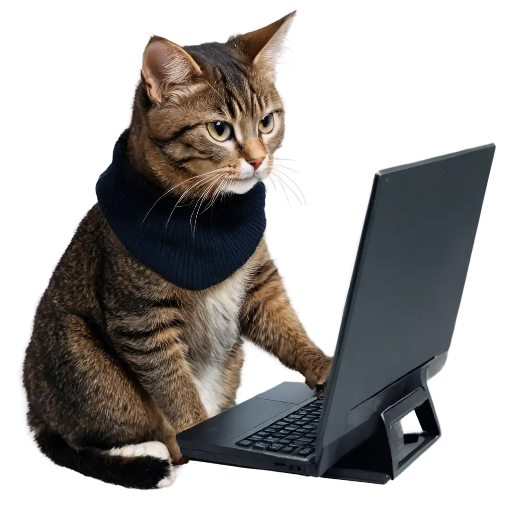 Cute-Cat-Using-Computer-PNG-HighQuality-Transparent-Image-for-Web-and-Graphic-Design