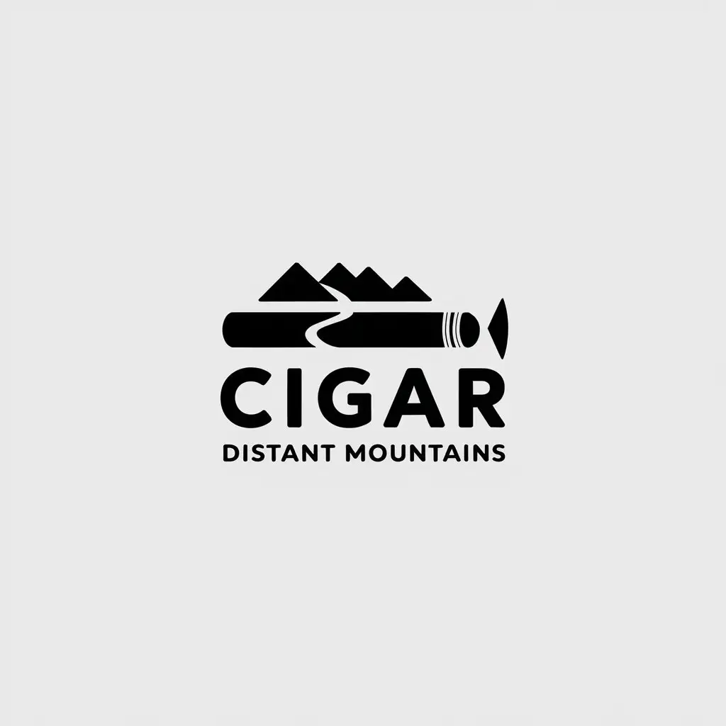 LOGO Design for Cigar Minimalist Vector with Cigar and Distant Mountains Symbol for Retail Industry