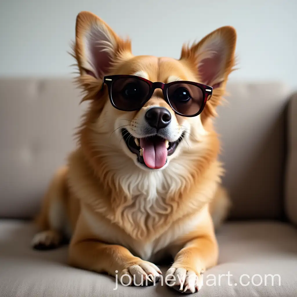 Cute-Dog-Sitting-on-Sofa-Wearing-Sunglasses