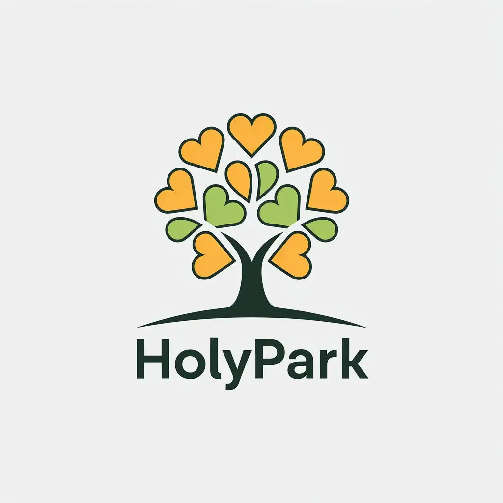 LOGO-Design-for-HolyPark-Green-Yellow-Tree-with-12-HeartShaped-Leaves-on-a-Minimalistic-Background