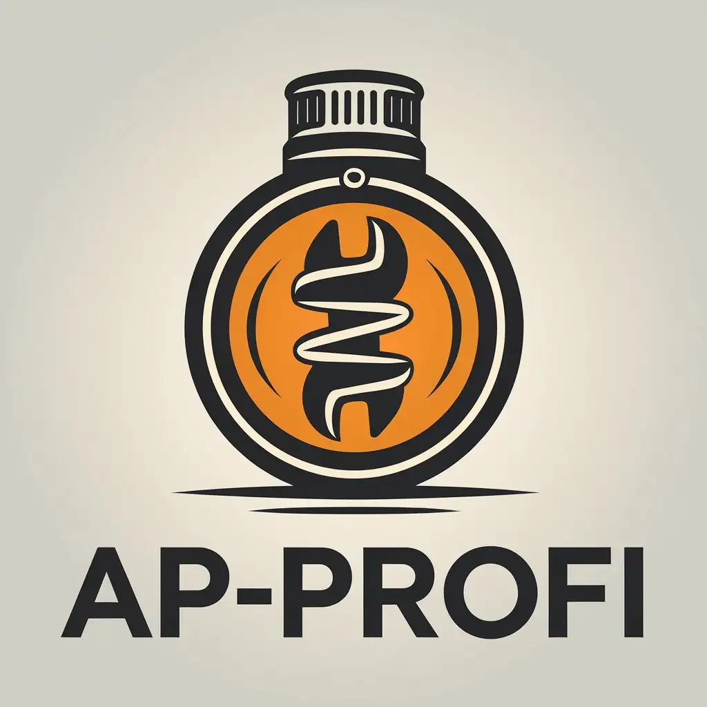 a vector logo design,with the text "Ap-profi", main symbol:Round lamp with spiral inside in the form of a wrench,Moderate,clear background