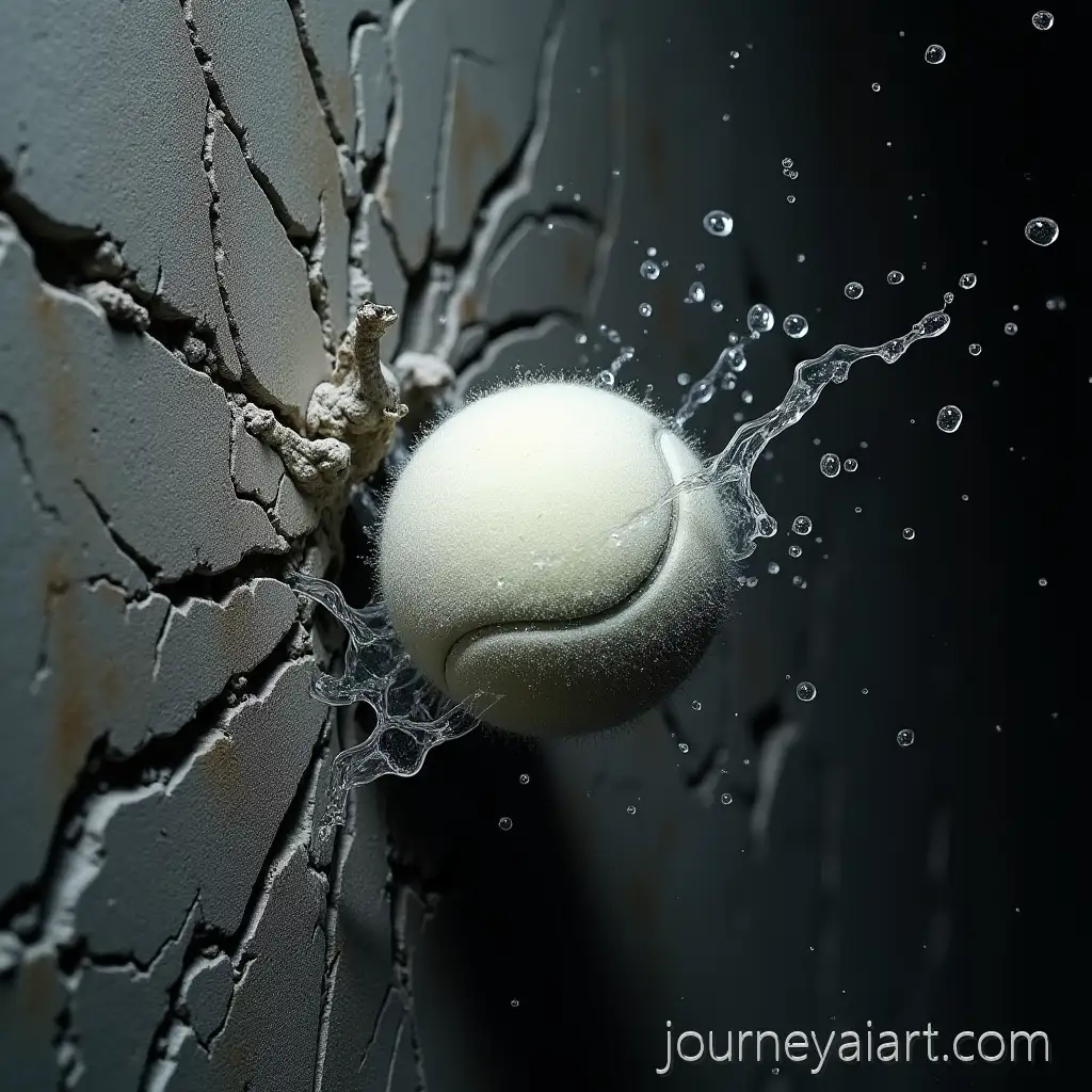 Tennis-Ball-Impacting-Concrete-Wall-with-Cracks-and-Water-Splashes