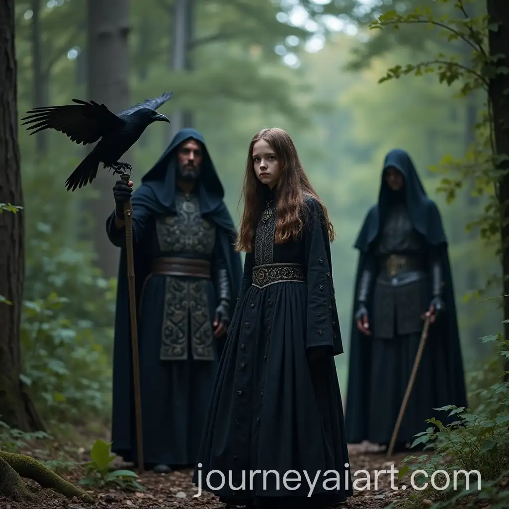 Young-Witch-Girl-with-Raven-inAI-Image-Prompt-Expansion-Forest-Accompanied-by-Paladin-and-Priest
