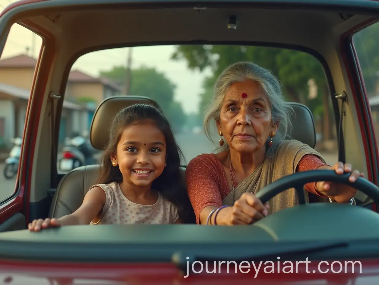 Indian-Grandmother-Giving-Driving-Lesson-to-Granddaughter-on-QuietAI-Image-Prompt-Expansion-Neighborhood-Street