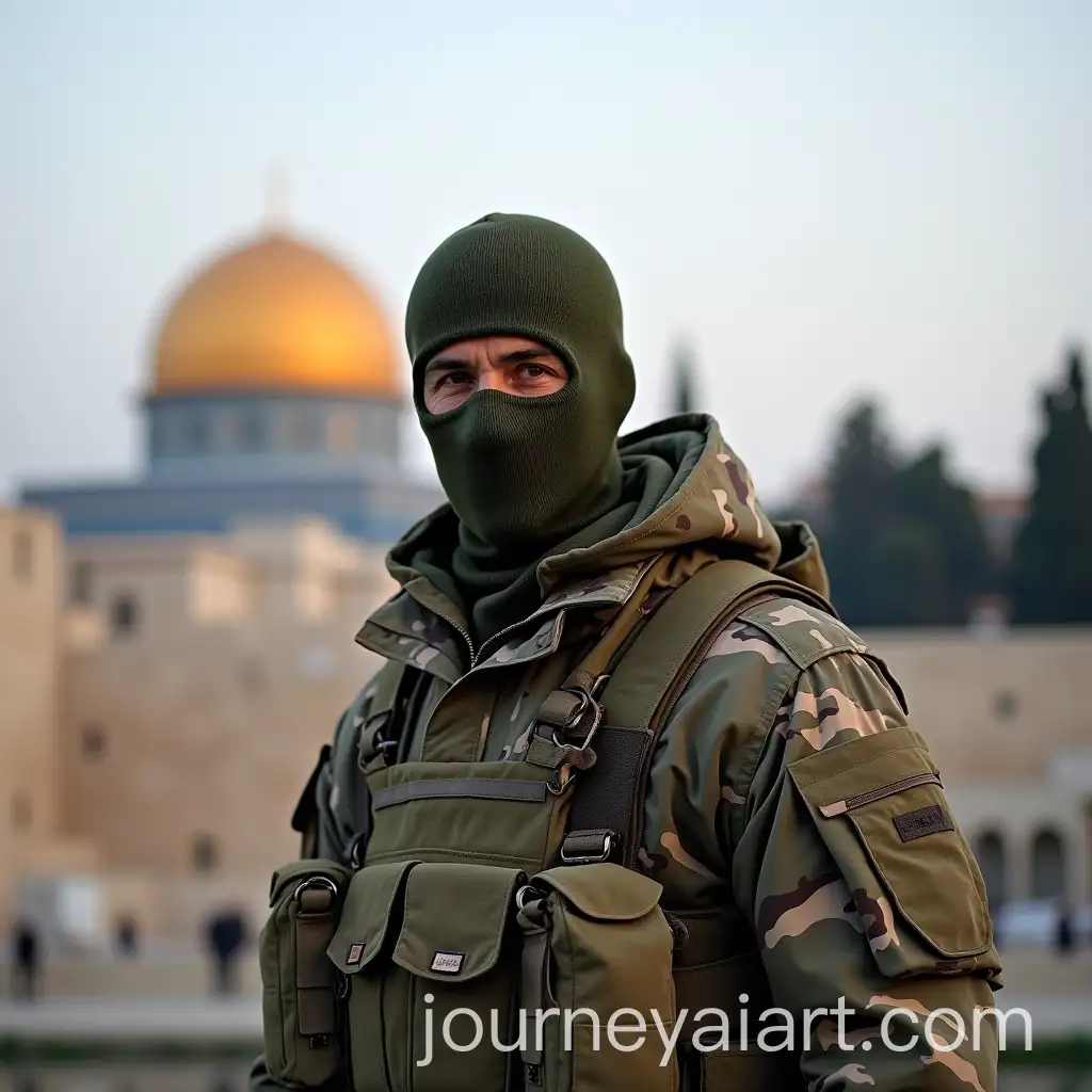 Soldier-in-Camo-Uniform-with-Dome-of-the-Rock-Mosque-in-Background