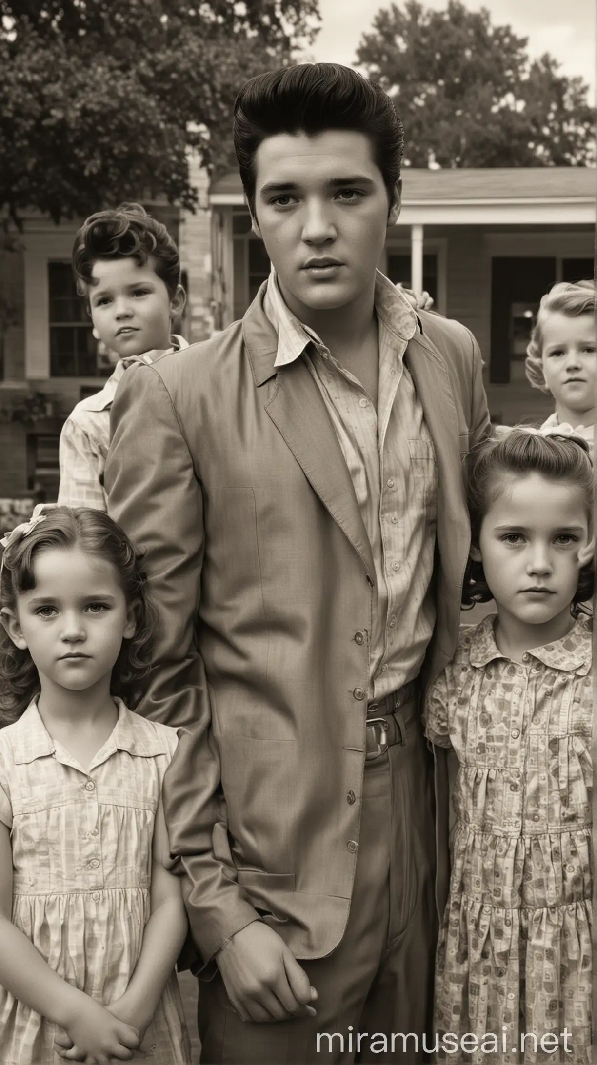 Young Elvis Presley with Family in Tupelo Mississippi Hyper Realistic Portrait