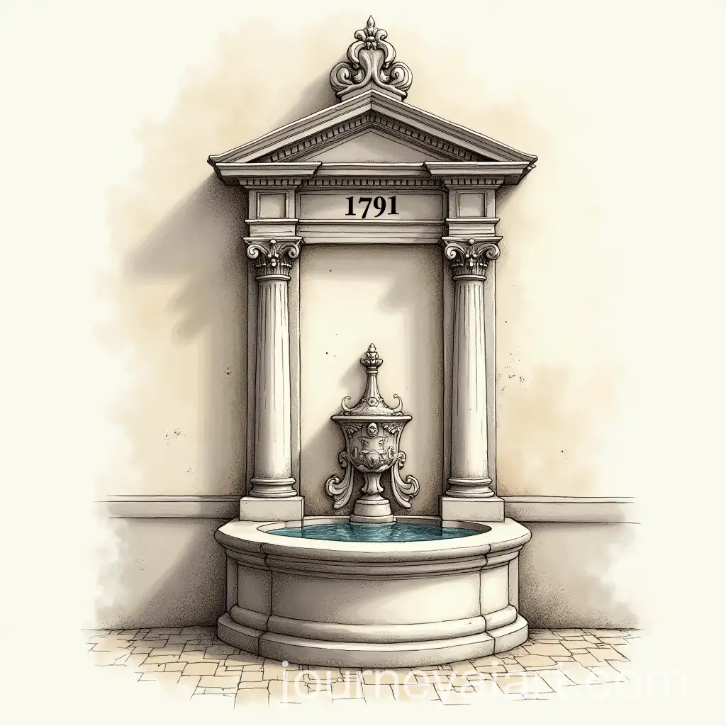 HandDrawn-Water-Fountain-Wall-with-1791-Initials-Logo-Design