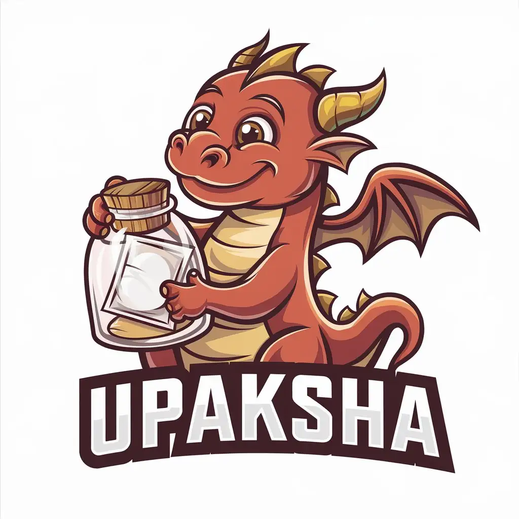 a vector logo design,with the text "upaksha", main symbol:kind little dragon, glass jar, transparent package, packaging,Moderate,clear background