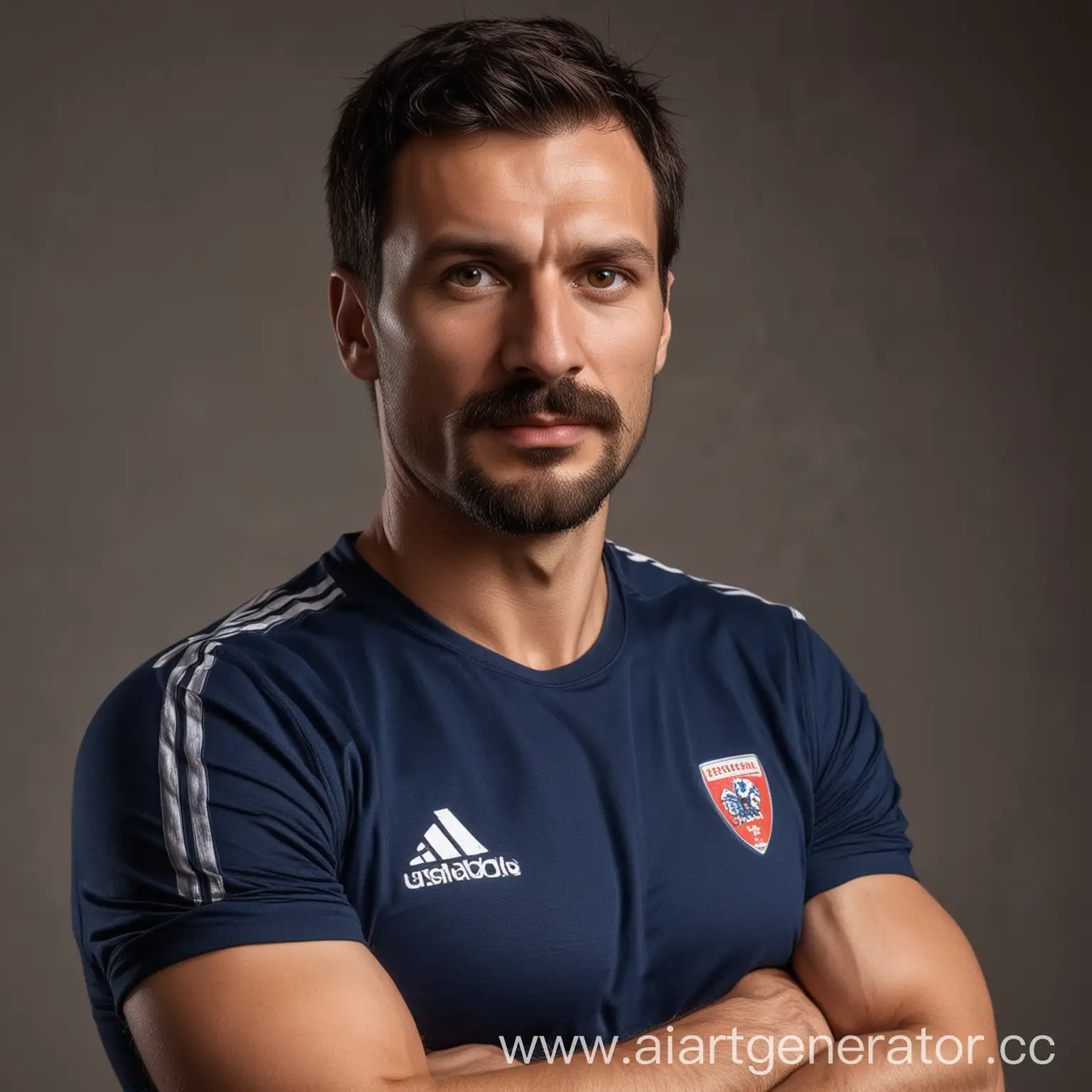 Russian-Football-Coach-with-Brown-Eyes-and-Mustache-in-Dark-Blue-TShirt