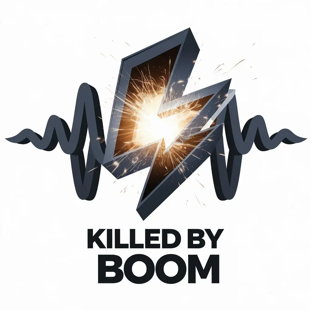 LOGO Design for Killed By Boom Vector Logo with Audio Waveform and 3D Electric Explosion Theme