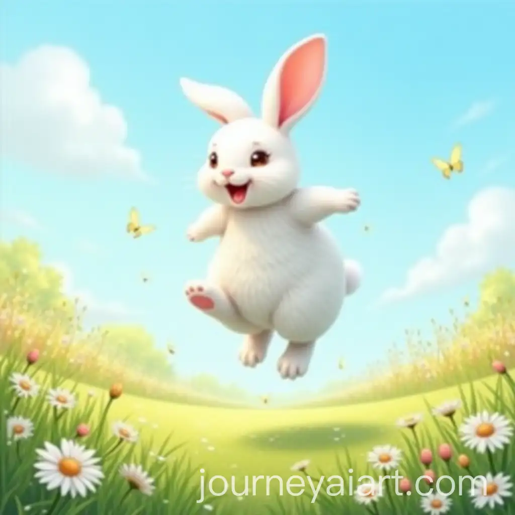 White-Rabbit-Joyfully-LeAI-Image-Prompt-Expansionaping-in-Flowering-Meadow-Under-Bright-Blue-Sky