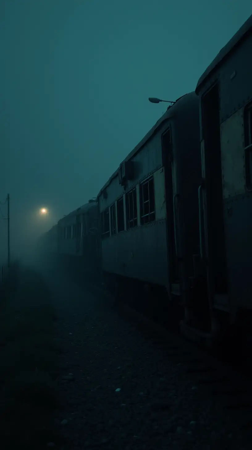 Derailed Train Wreck in a Dark Misty Setting